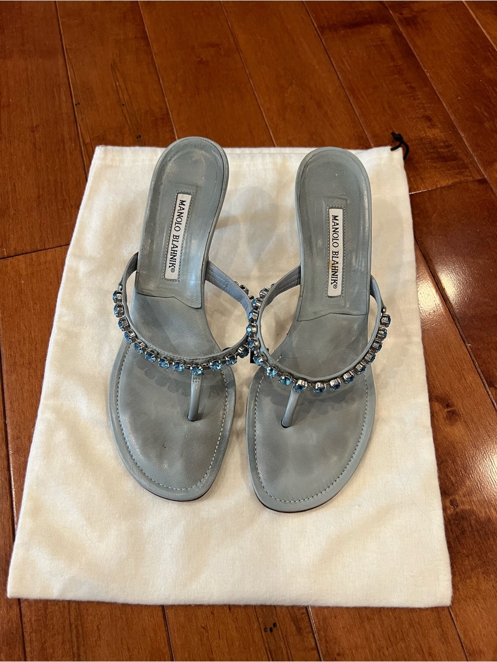 Manolo Blahnik Light Blue Jeweled Thong Sandals - Picture 2 of 7
